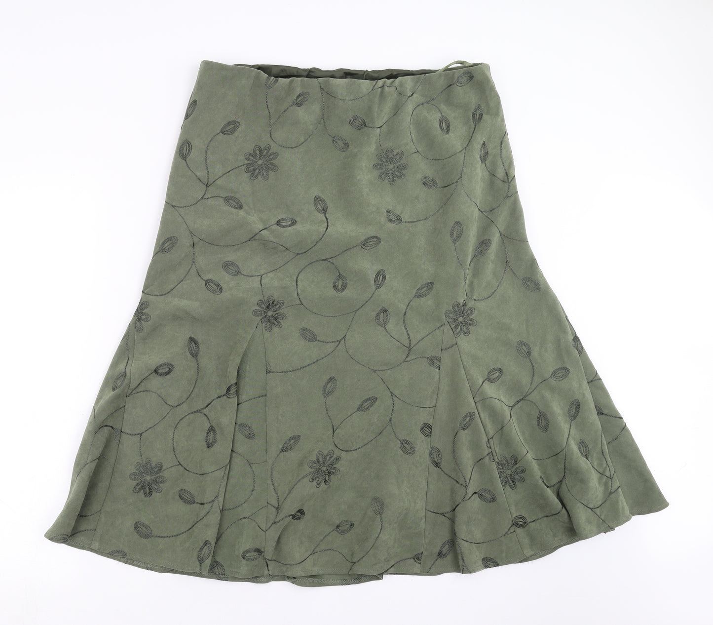 Preworn Womens Green Floral  A-Line Skirt Size 18  - Embroidered detail