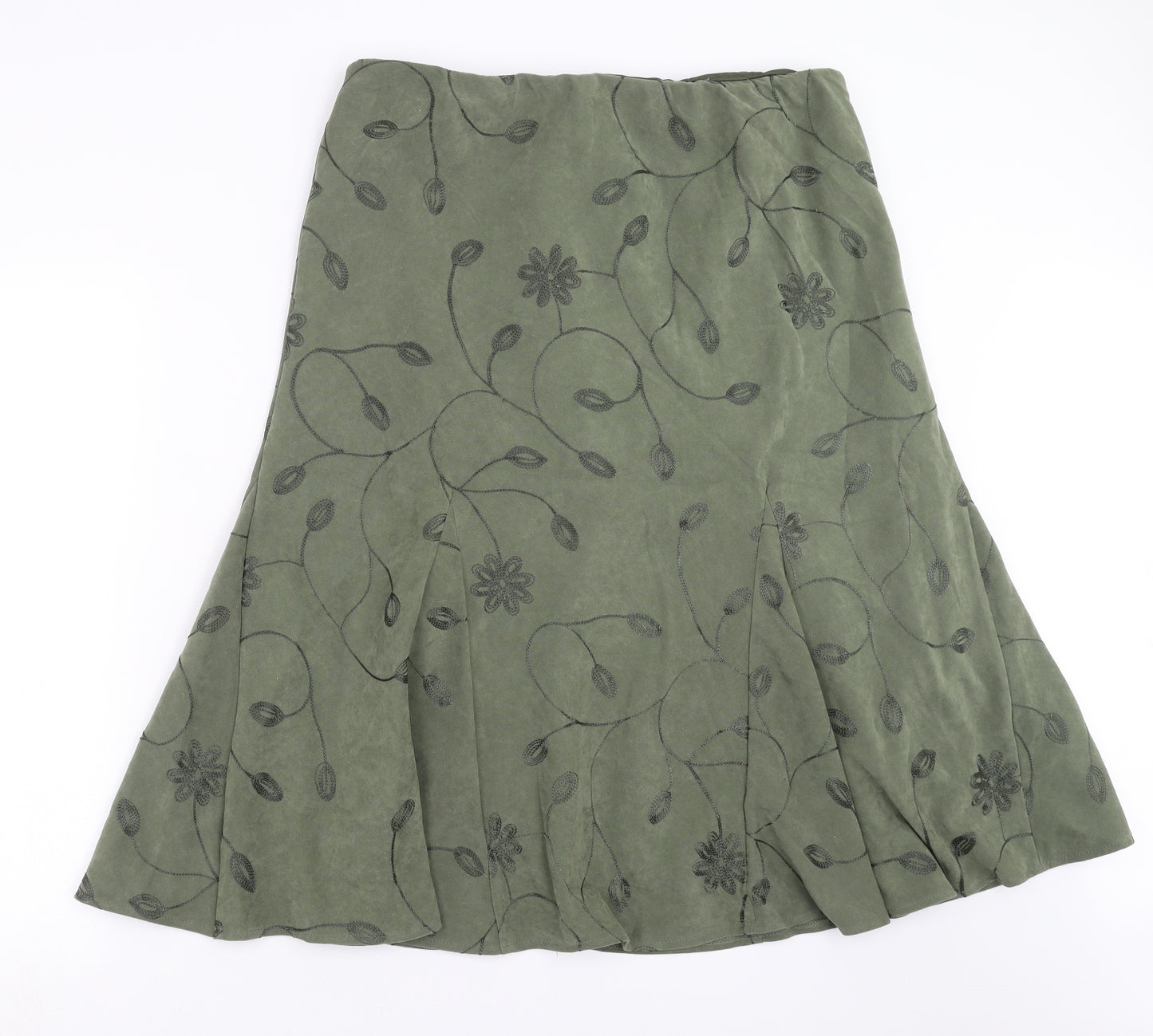 Preworn Womens Green Floral  A-Line Skirt Size 18  - Embroidered detail