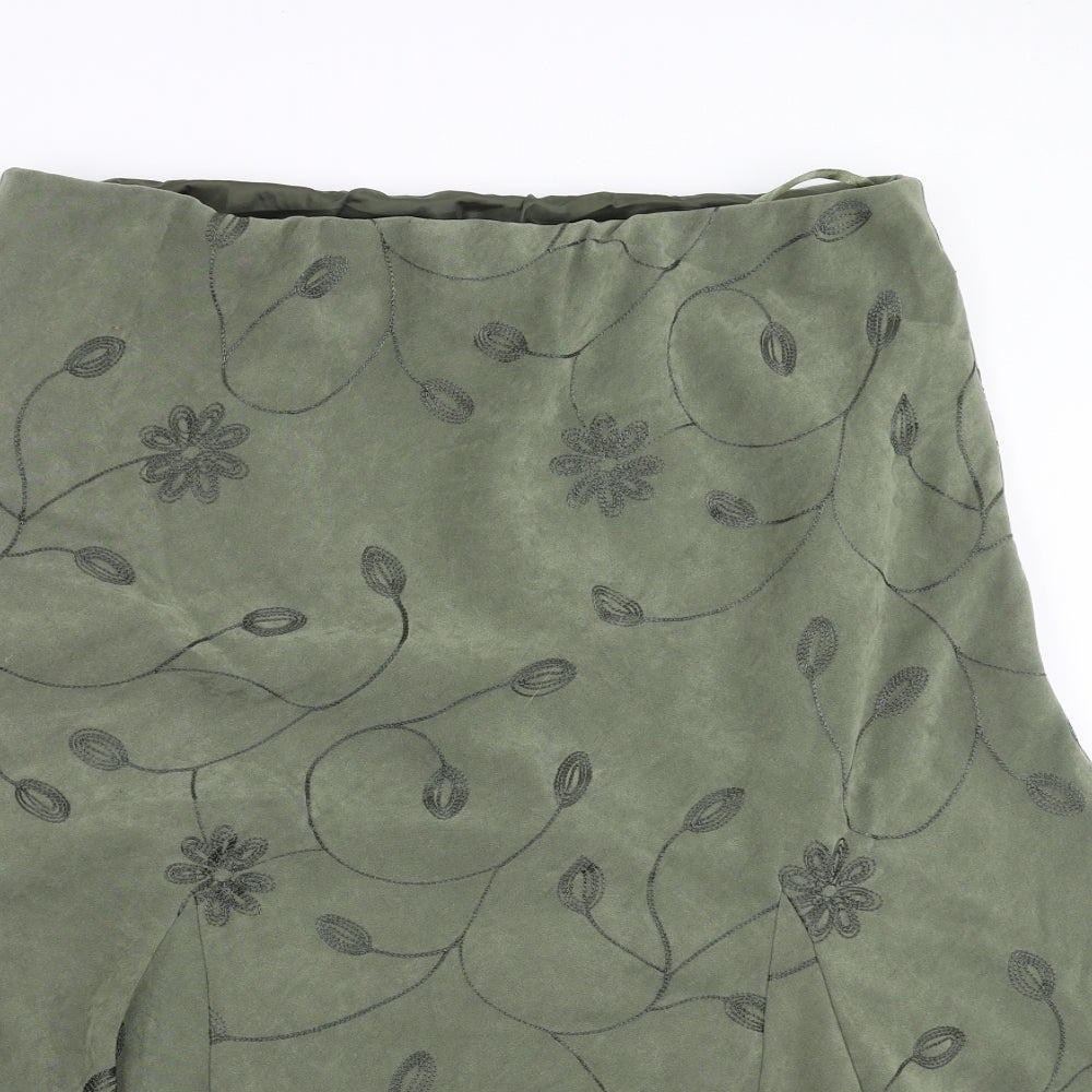 Preworn Womens Green Floral  A-Line Skirt Size 18  - Embroidered detail