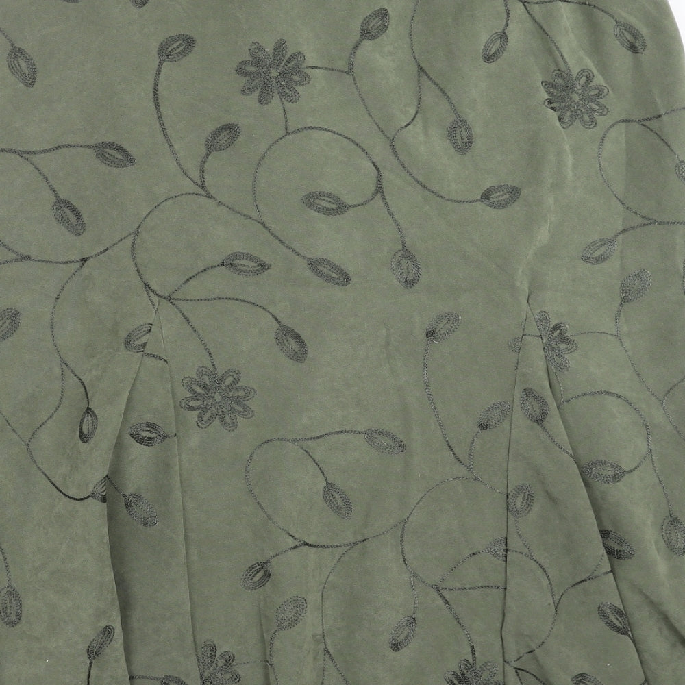 Preworn Womens Green Floral  A-Line Skirt Size 18  - Embroidered detail
