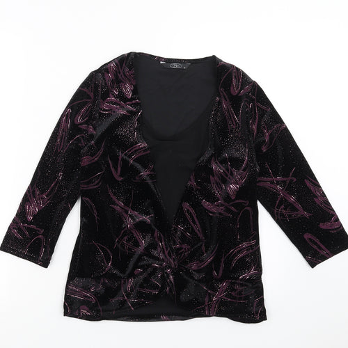 BM Womens Black Geometric  Basic Blouse Size 12  - Twist front