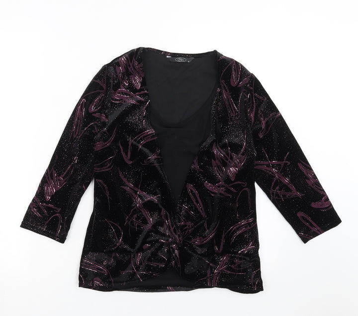 BM Womens Black Geometric Basic Blouse Size 12 - Twist front