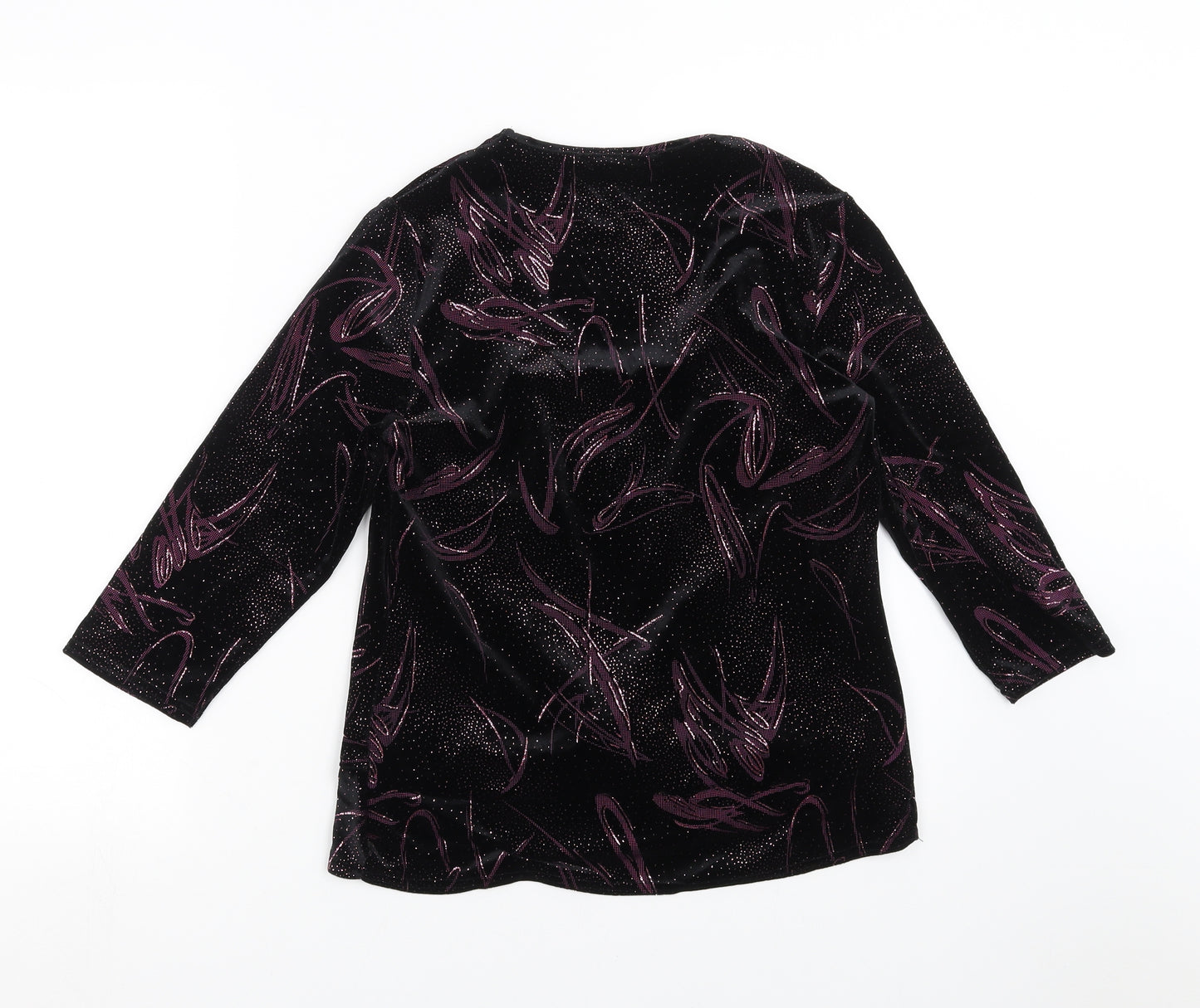 BM Womens Black Geometric  Basic Blouse Size 12  - Twist front