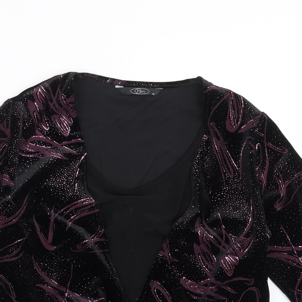 BM Womens Black Geometric  Basic Blouse Size 12  - Twist front
