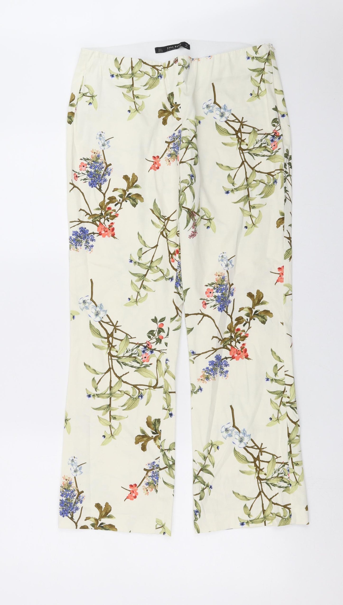 Zara Womens Ivory Floral  Trousers  Size L L26 in