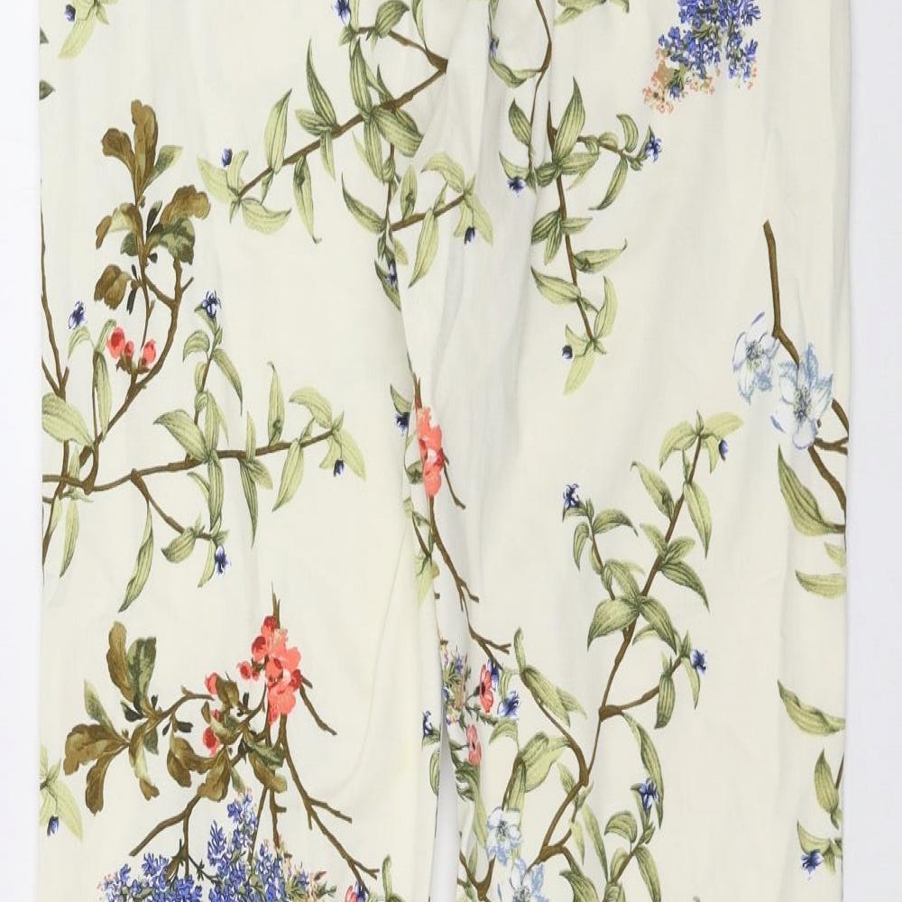 Zara Womens Ivory Floral  Trousers  Size L L26 in