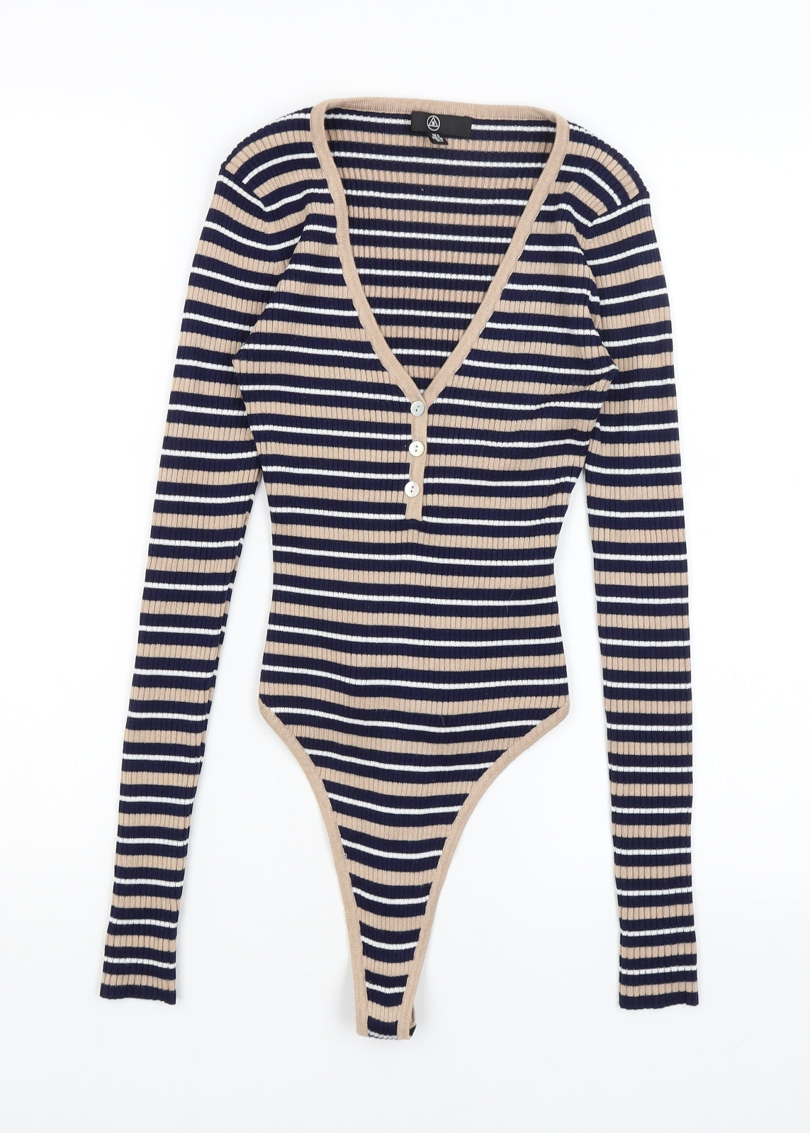 Missguided Womens Blue Striped  Bodysuit One-Piece Size 8