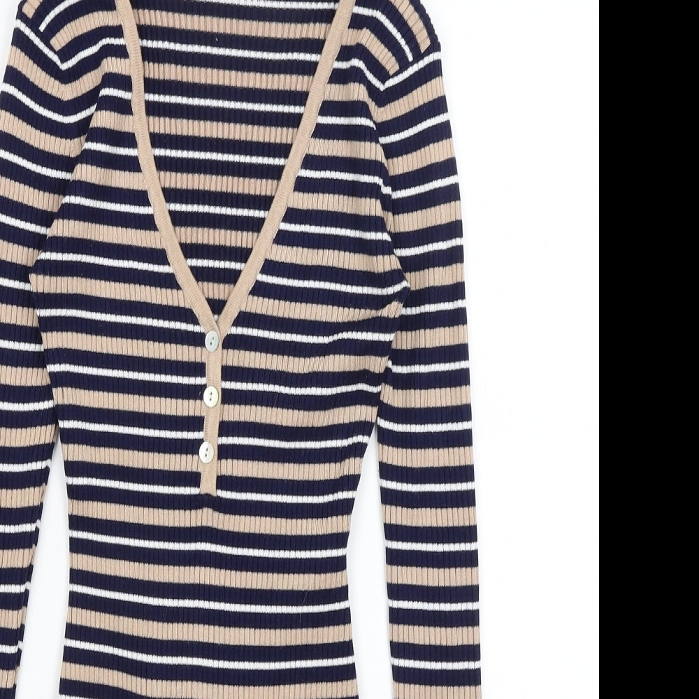 Missguided Womens Blue Striped  Bodysuit One-Piece Size 8