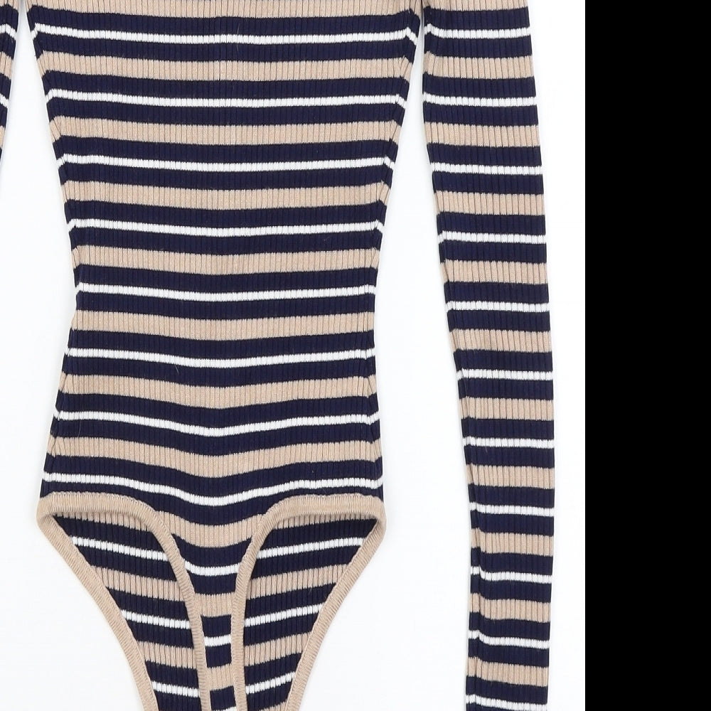 Missguided Womens Blue Striped  Bodysuit One-Piece Size 8
