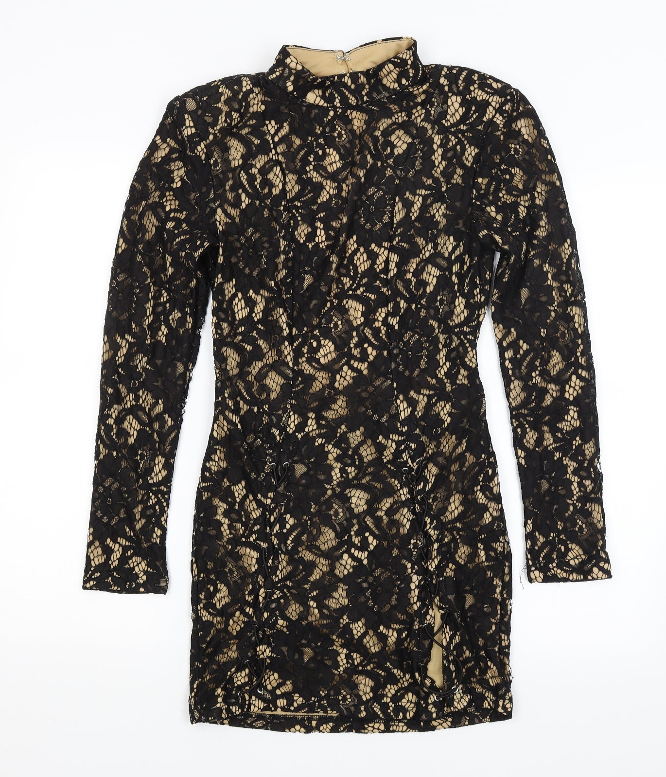 Pretty Little Thing Womens Black Floral  Bodycon  Size 8
