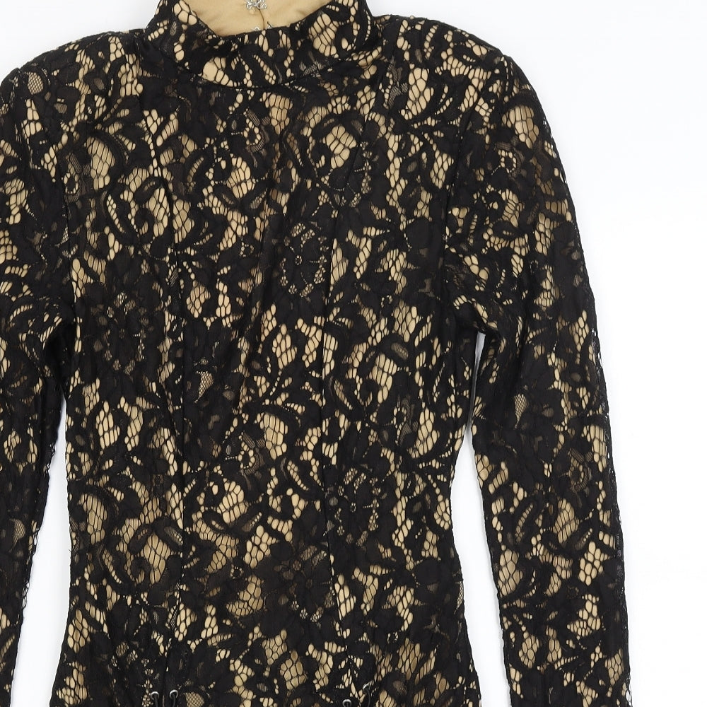 Pretty Little Thing Womens Black Floral  Bodycon  Size 8