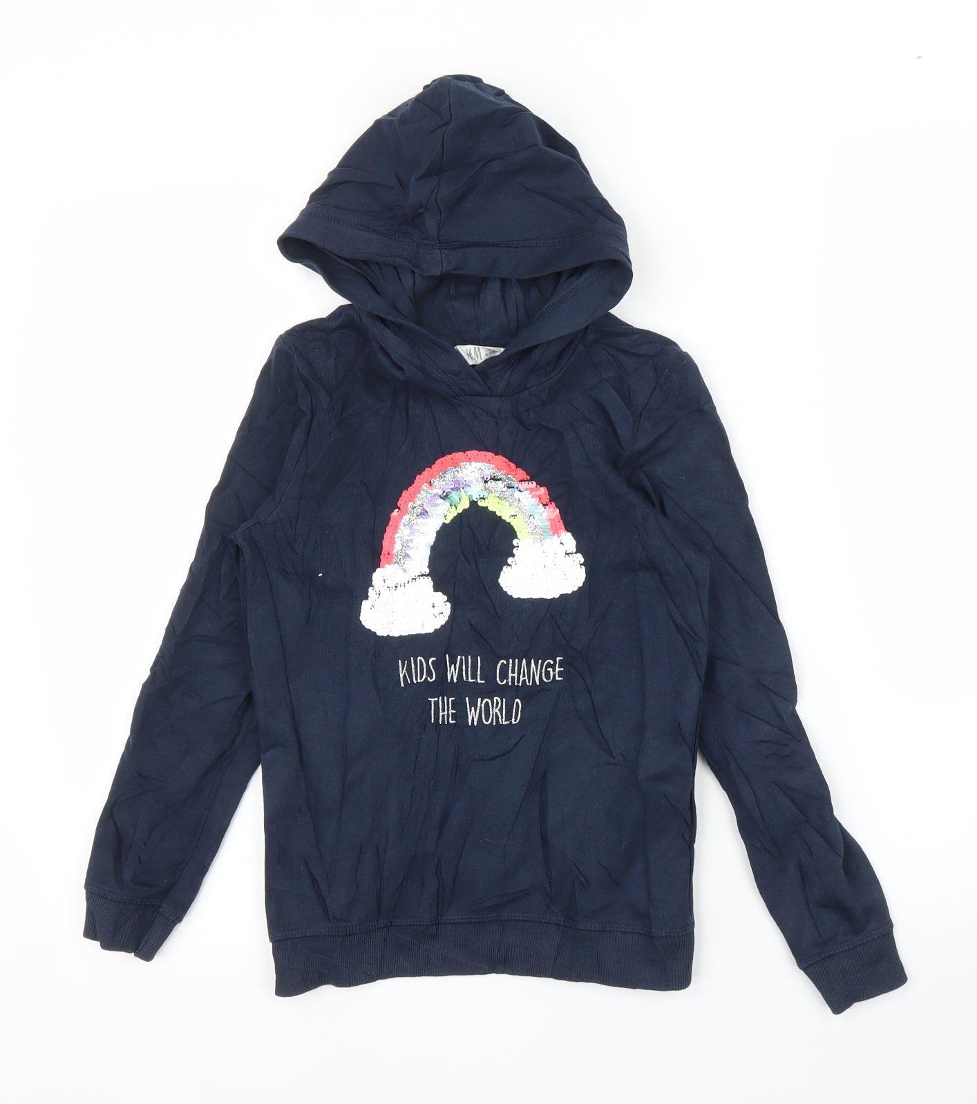 H&M Girls Blue   Pullover Hoodie Size 7 Years  - Rainbow
