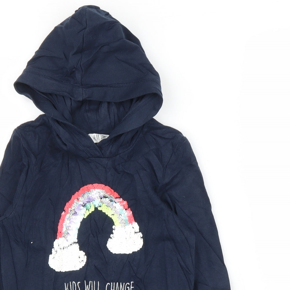 H&M Girls Blue   Pullover Hoodie Size 7 Years  - Rainbow
