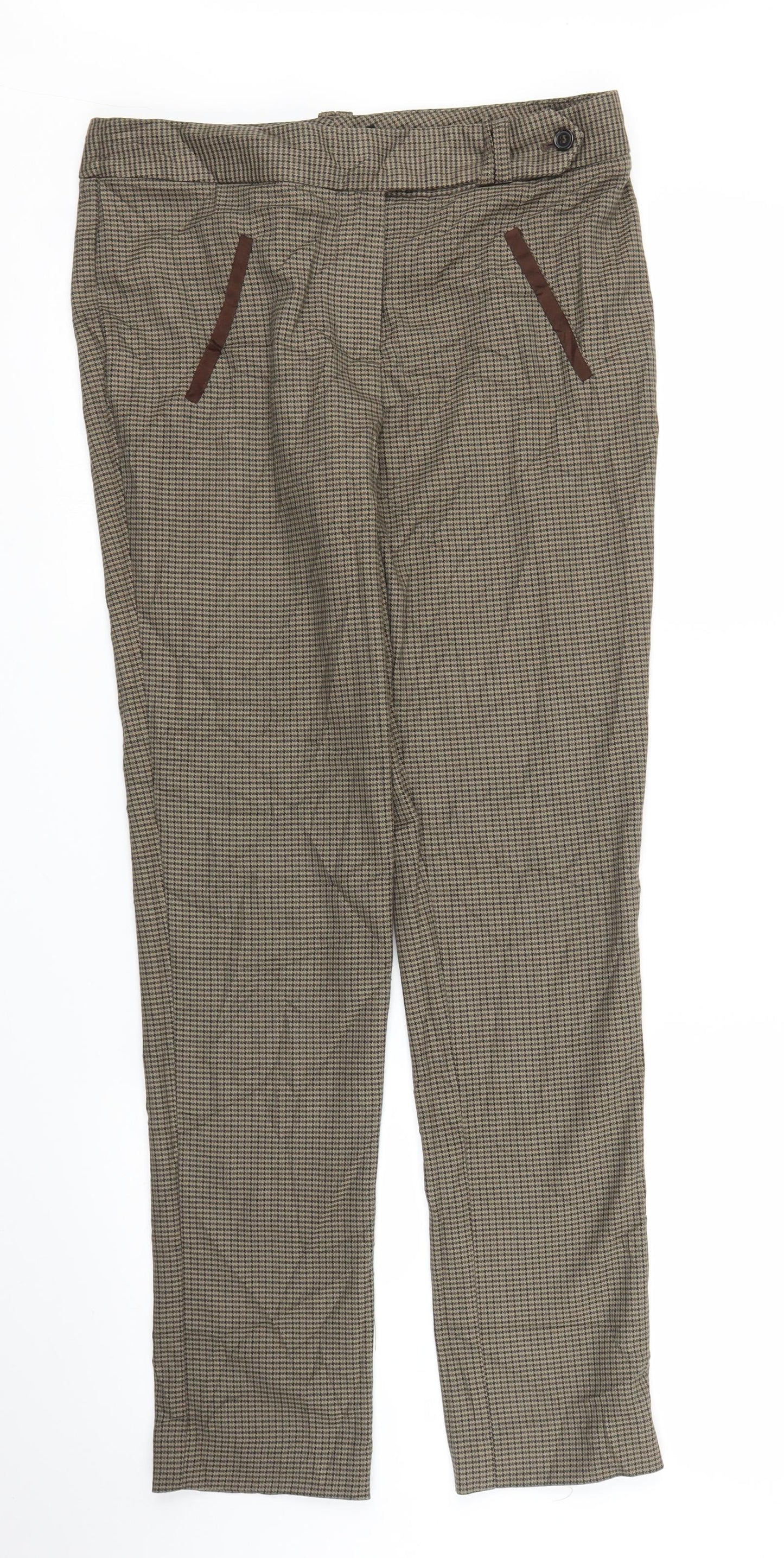 NEXT Womens Brown Houndstooth  Carrot Trousers Size 10 L29 in