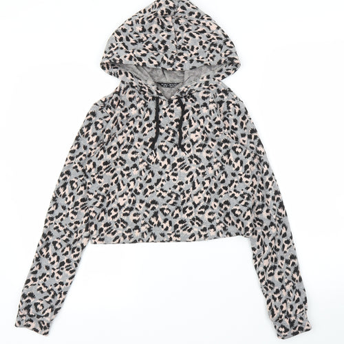 Select Womens Grey Animal Print  Pullover Hoodie Size 6  - Leopard print
