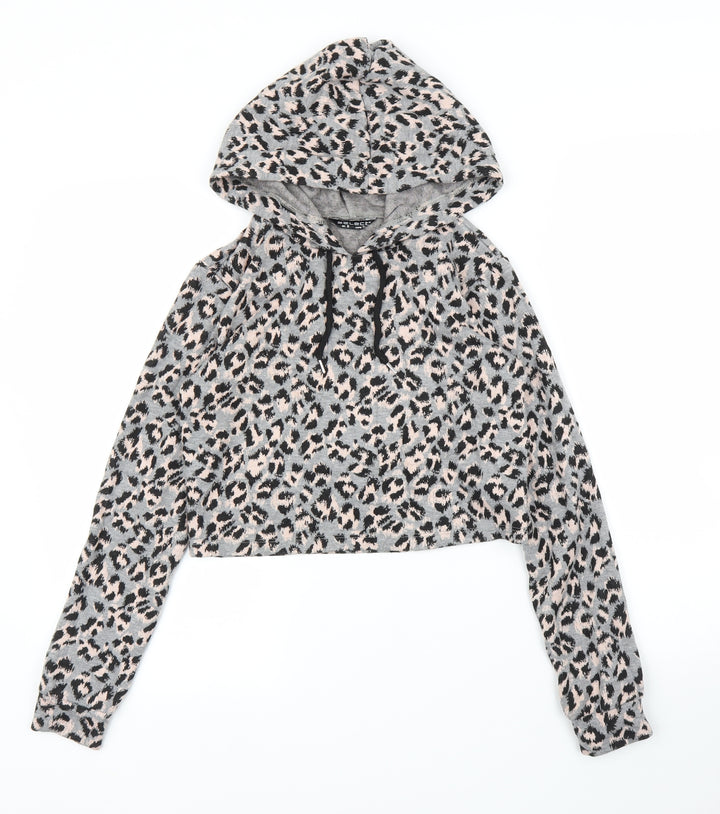 Select Womens Grey Animal Print  Pullover Hoodie Size 6  - Leopard print