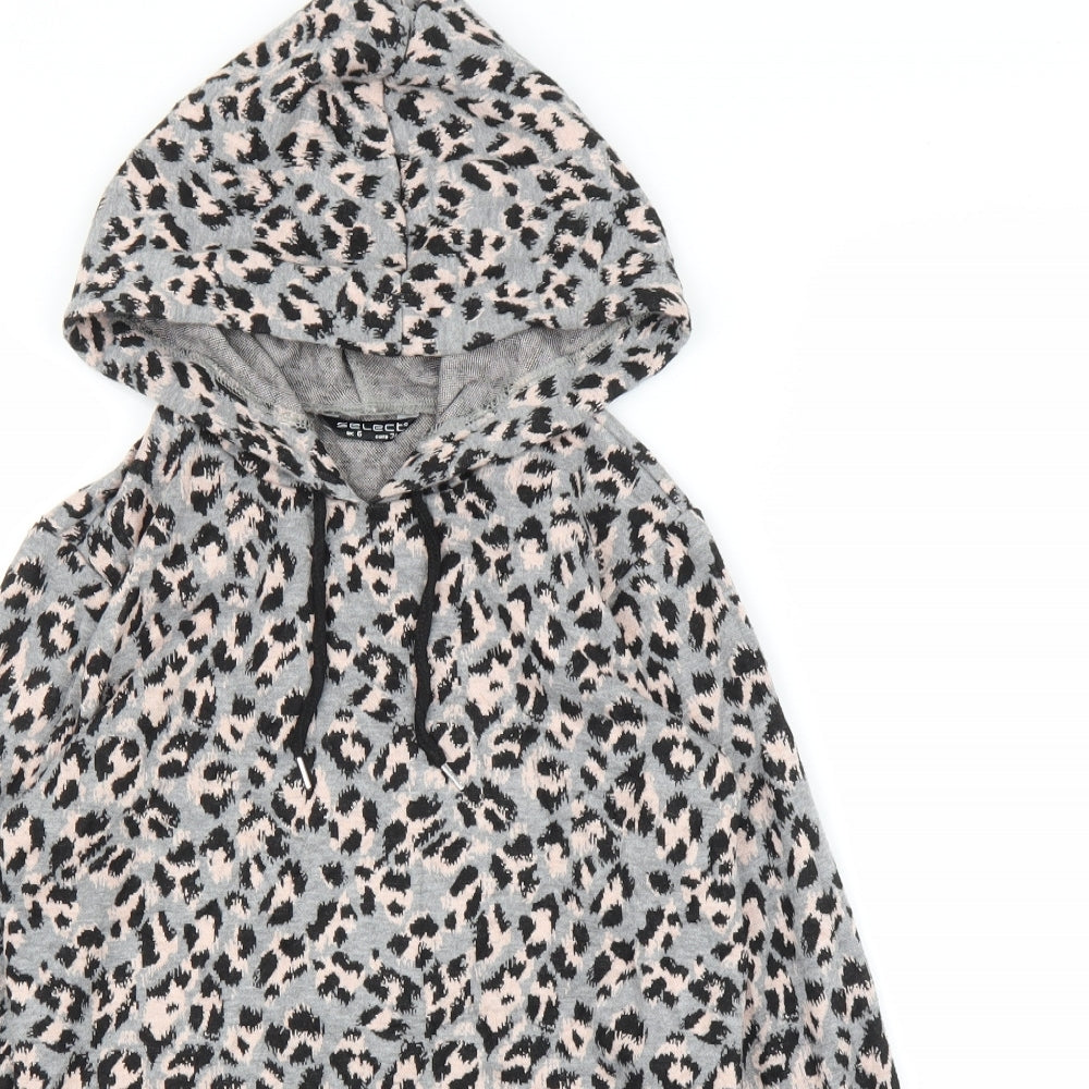 Select Womens Grey Animal Print  Pullover Hoodie Size 6  - Leopard print