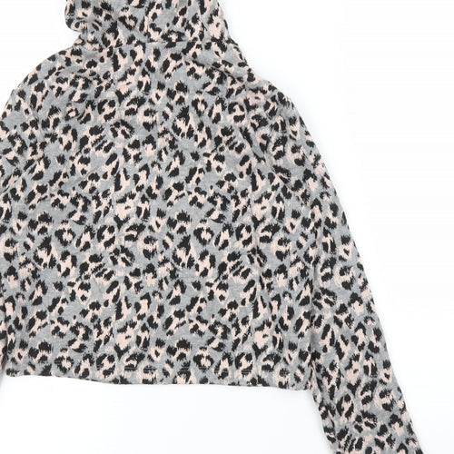 Select Womens Grey Animal Print  Pullover Hoodie Size 6  - Leopard print