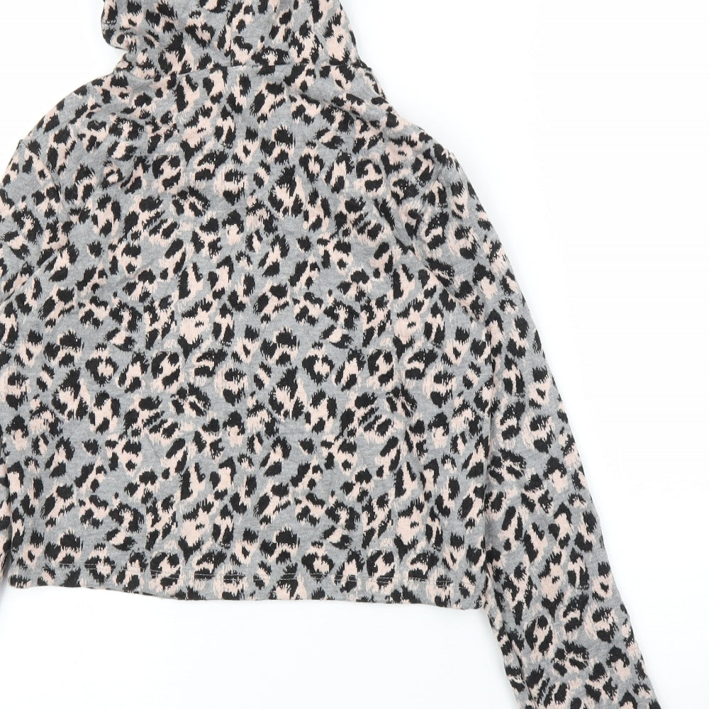 Select Womens Grey Animal Print  Pullover Hoodie Size 6  - Leopard print