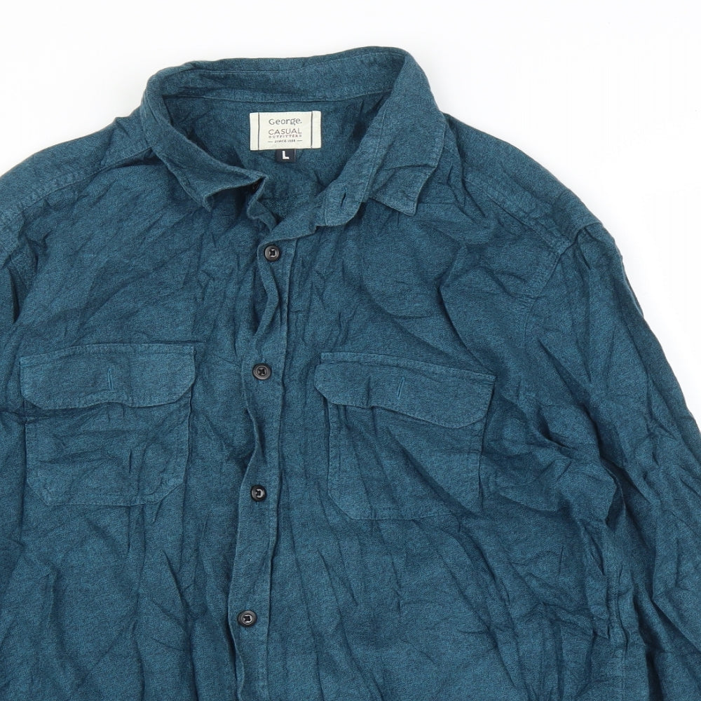 George Mens Blue    Button-Up Size L