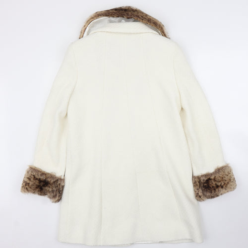 Monsoon Womens White Animal Print  Overcoat Coat Size 14  - Leopard print