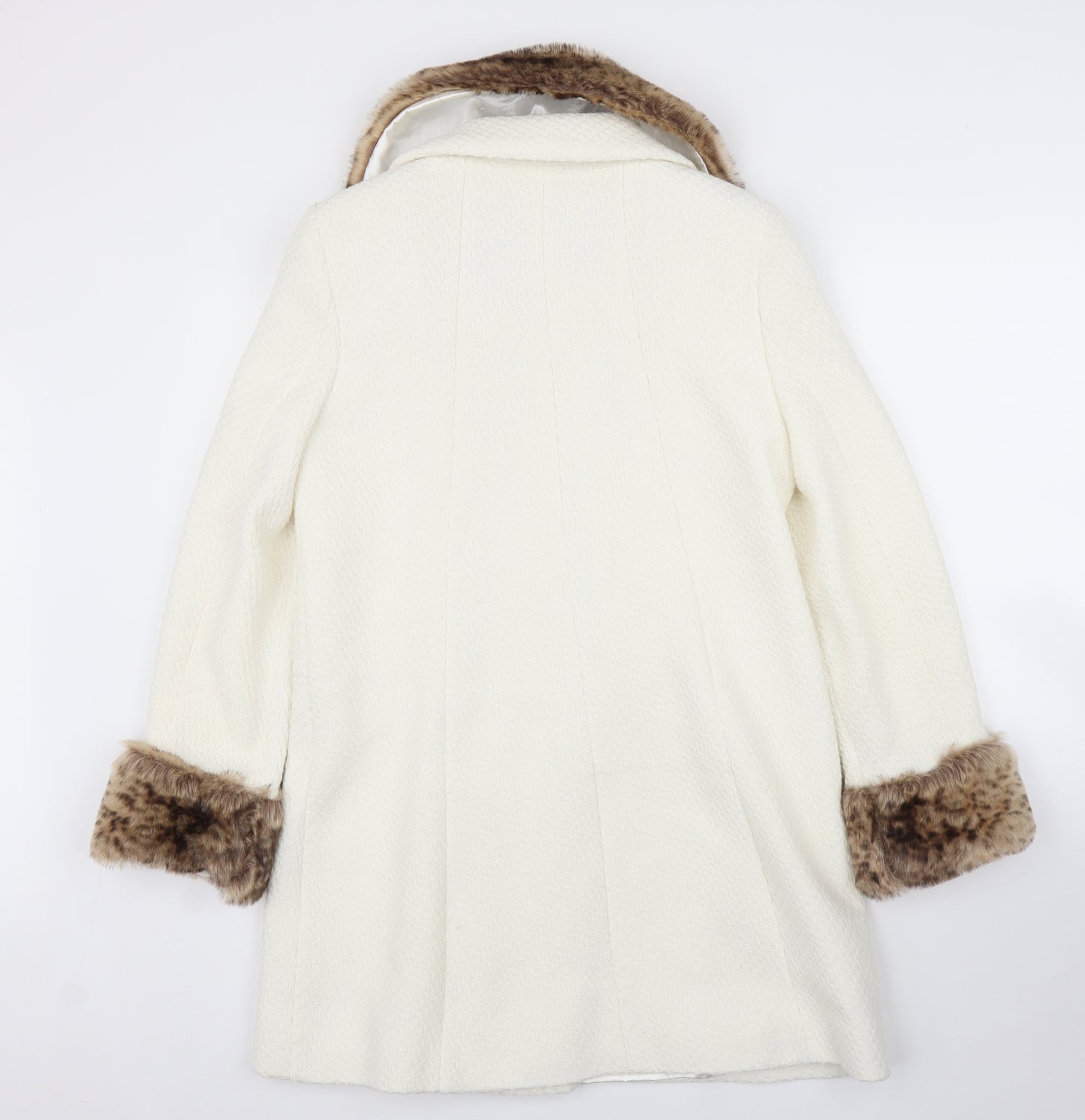 Monsoon Womens White Animal Print  Overcoat Coat Size 14  - Leopard print