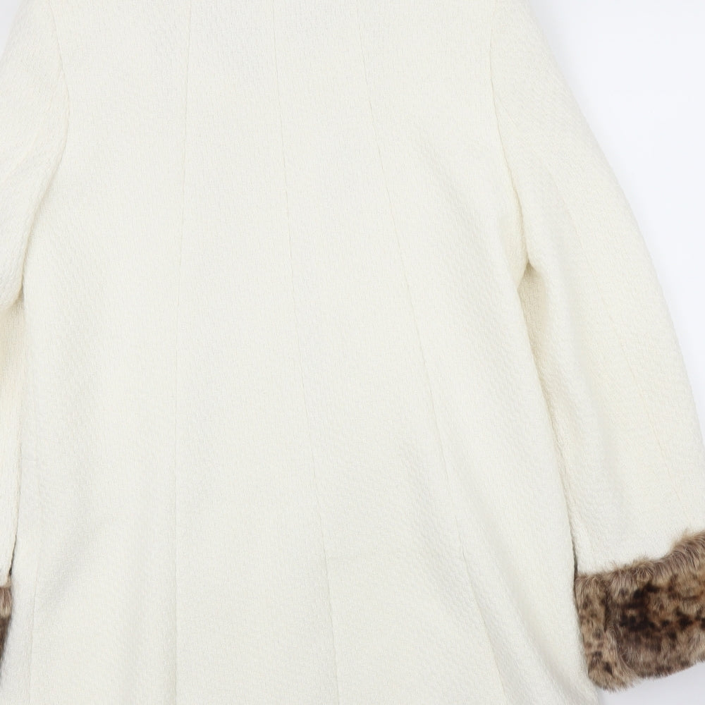 Monsoon Womens White Animal Print  Overcoat Coat Size 14  - Leopard print