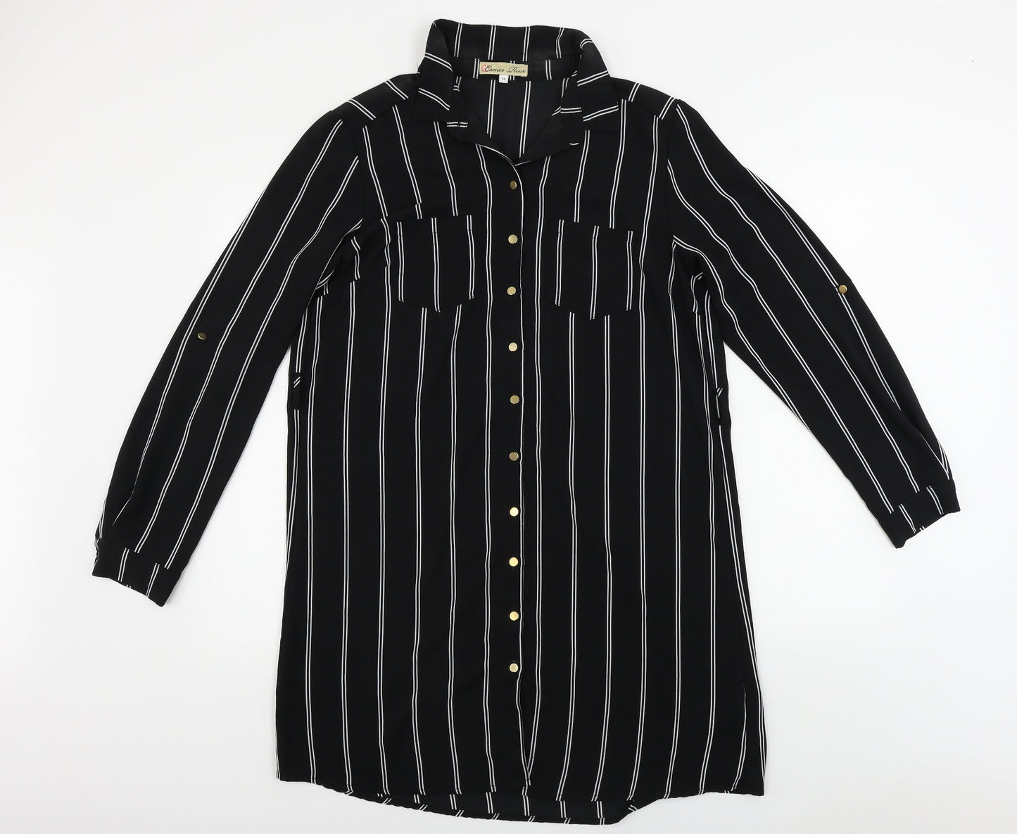 cameo rose   Womens Black Striped  Basic Button-Up Size 14