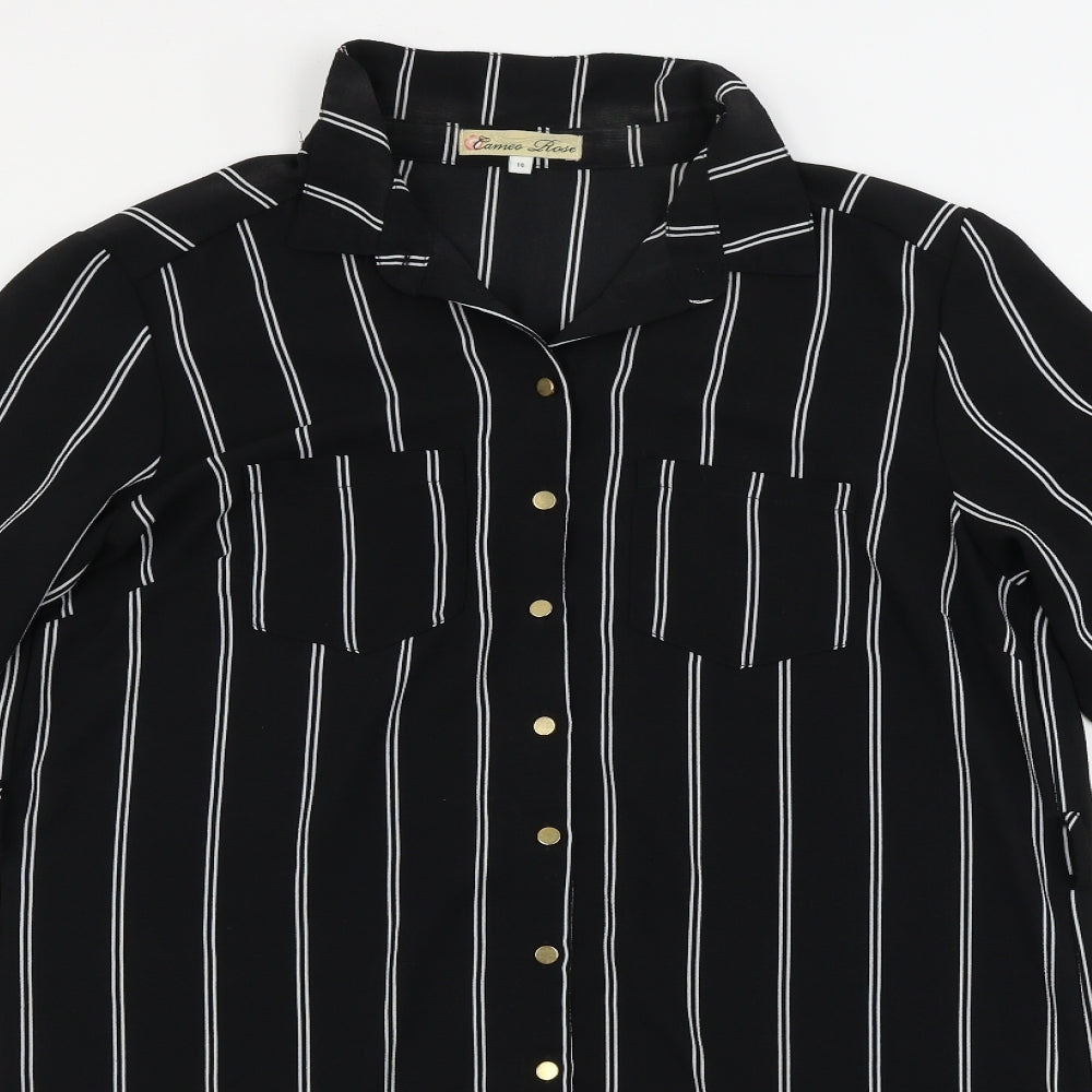 cameo rose   Womens Black Striped  Basic Button-Up Size 14