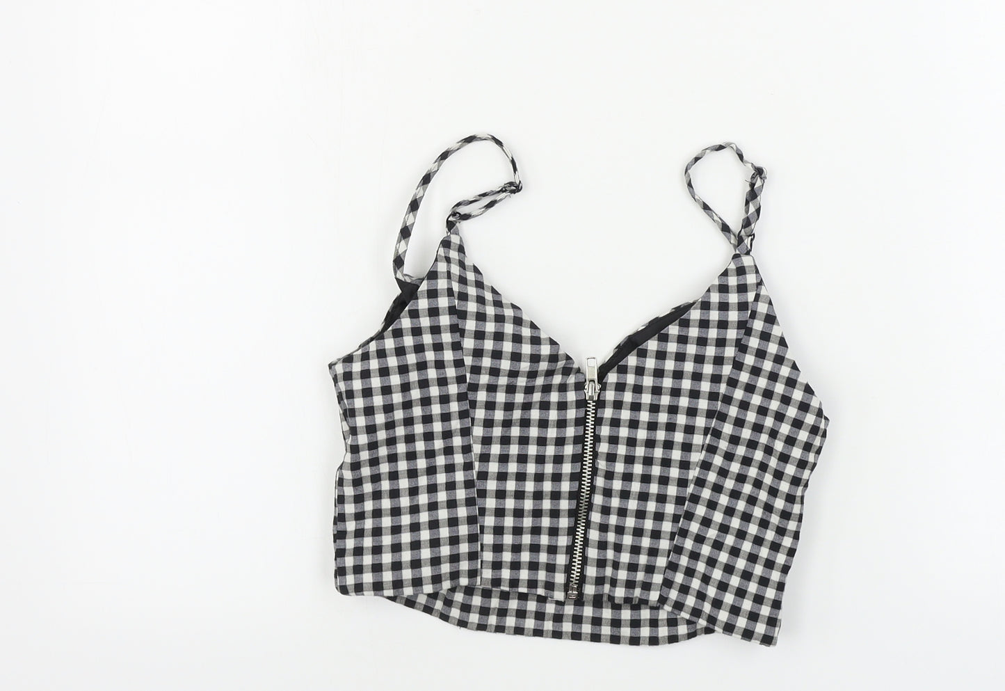 Miss Selfridge  Womens White Check  Cropped T-Shirt Size 8
