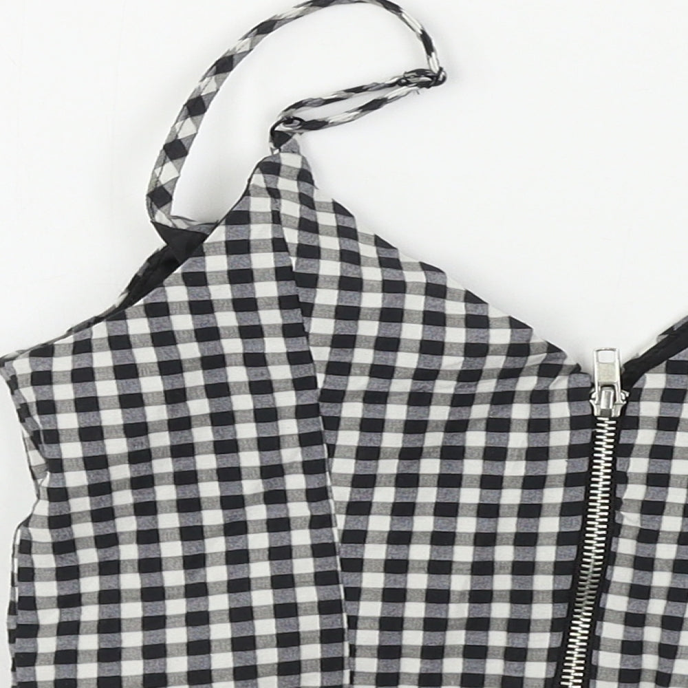 Miss Selfridge  Womens White Check  Cropped T-Shirt Size 8