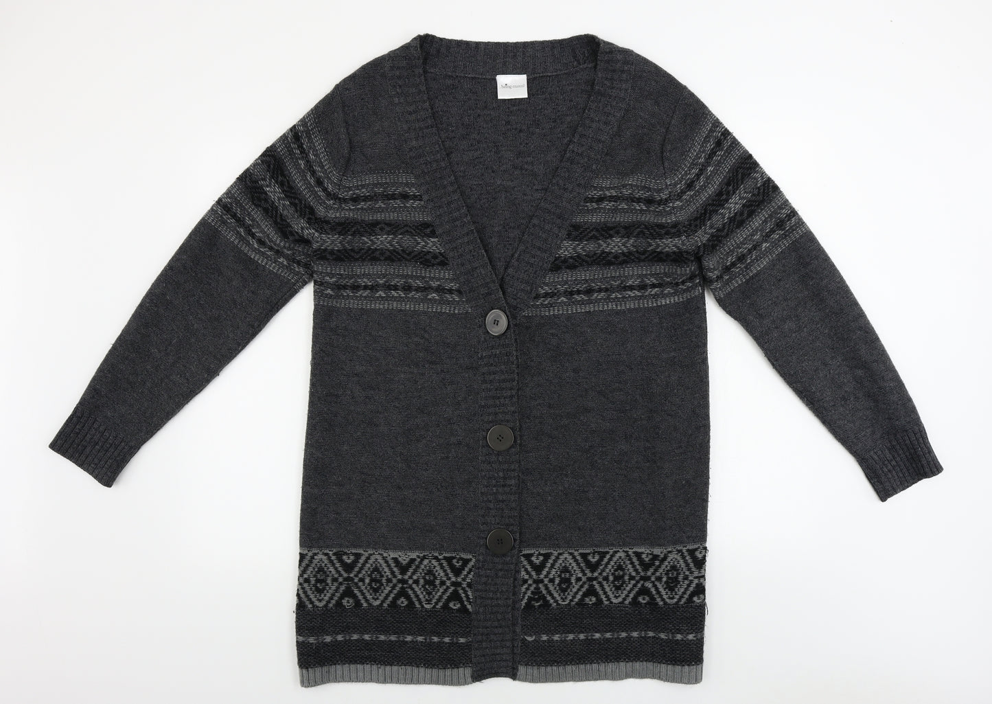 being casual  Womens Grey Geometric  Cardigan Jumper Size 12