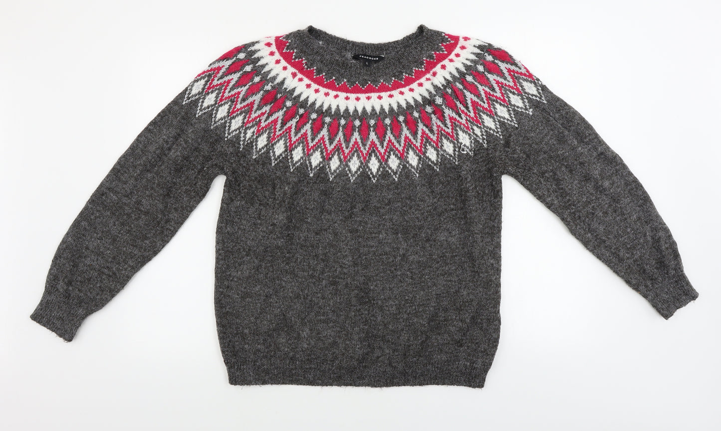Peacocks  Womens Grey Geometric  Pullover Jumper Size L