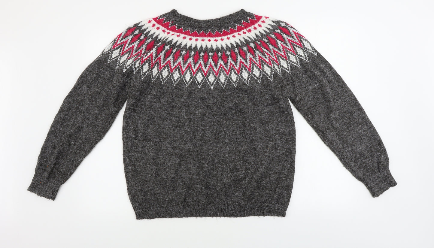 Peacocks  Womens Grey Geometric  Pullover Jumper Size L