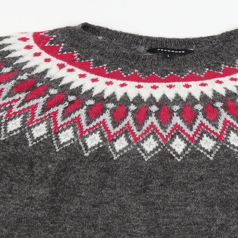Peacocks  Womens Grey Geometric  Pullover Jumper Size L