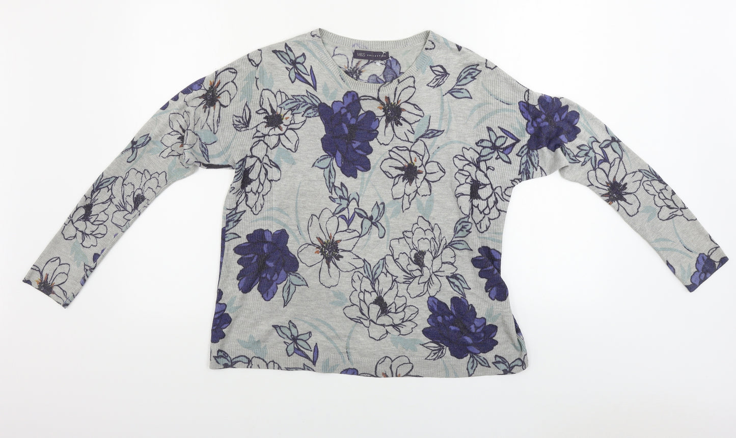Marks and Spencer  Womens Grey Floral  Pullover Jumper Size 12