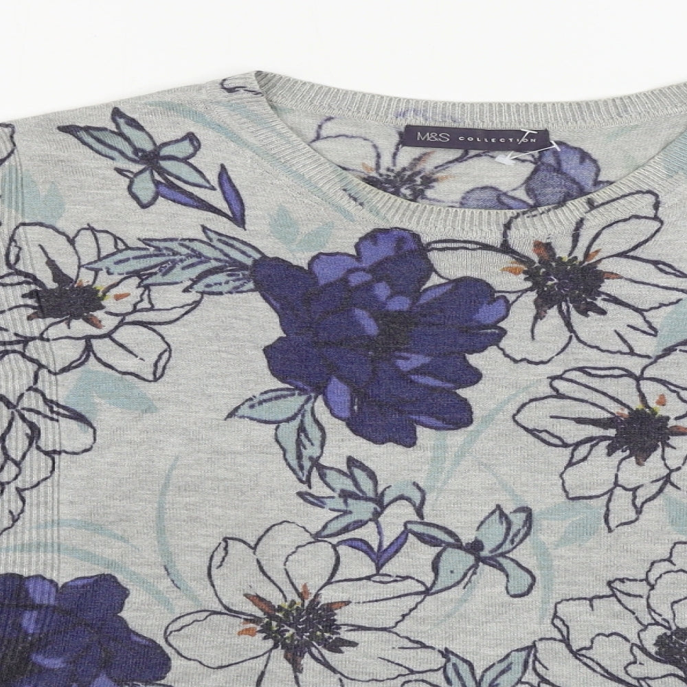 Marks and Spencer  Womens Grey Floral  Pullover Jumper Size 12