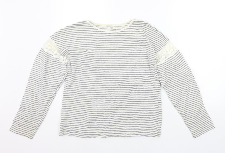 M&Co Girls White Striped Pullover Jumper Size 12-13 Years
