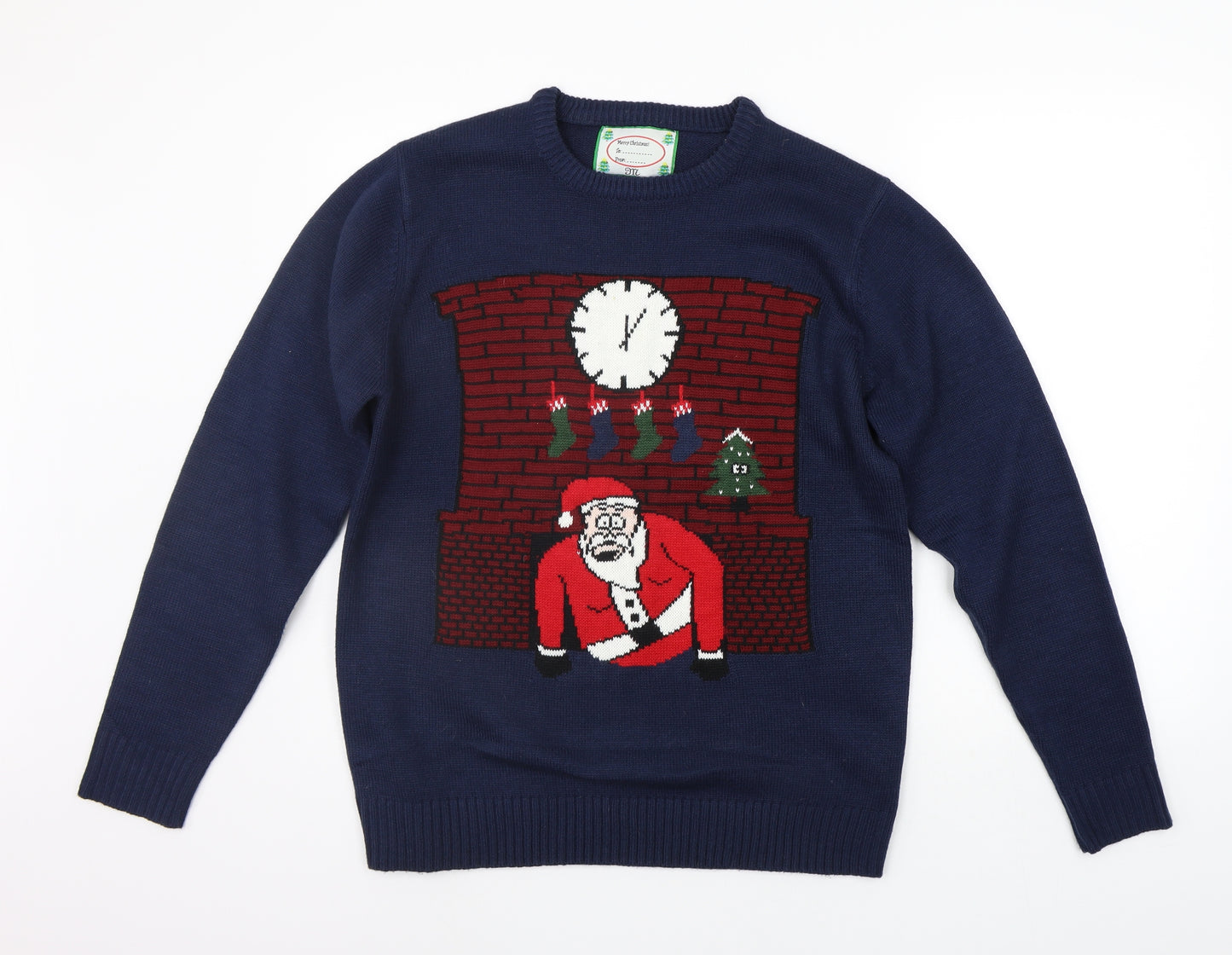 Ceader wood state Mens Blue Geometric  Pullover Jumper Size M  - CHRISTMAS