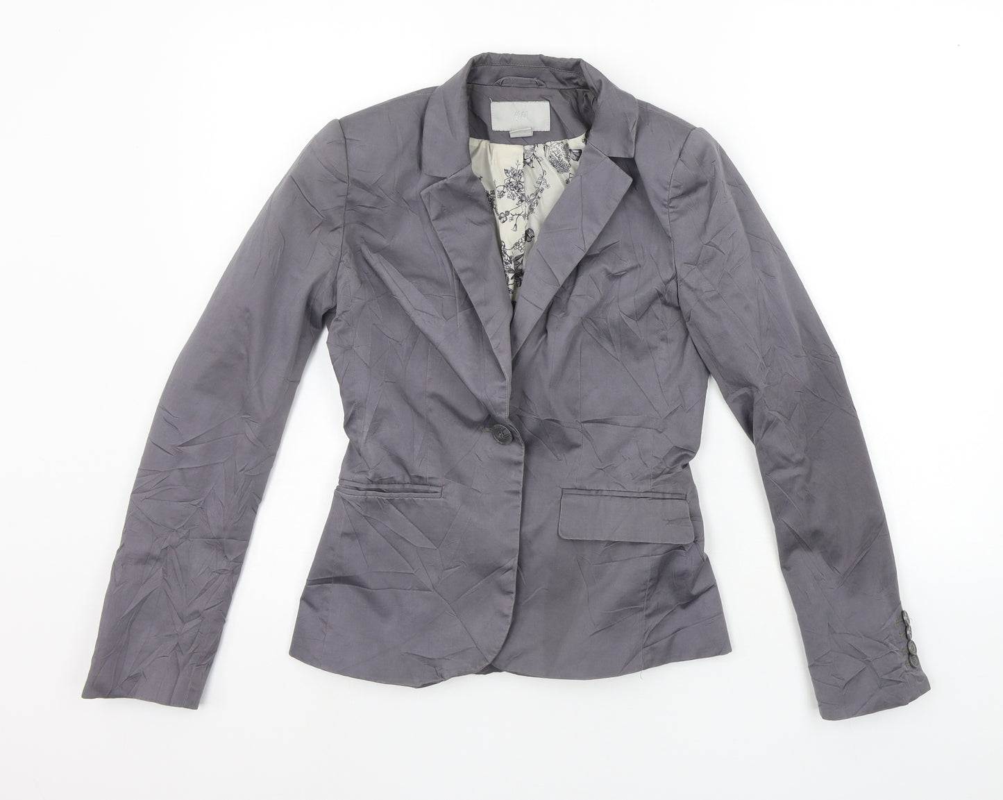 H&M Womens Grey Ikat  Jacket Blazer Size 6