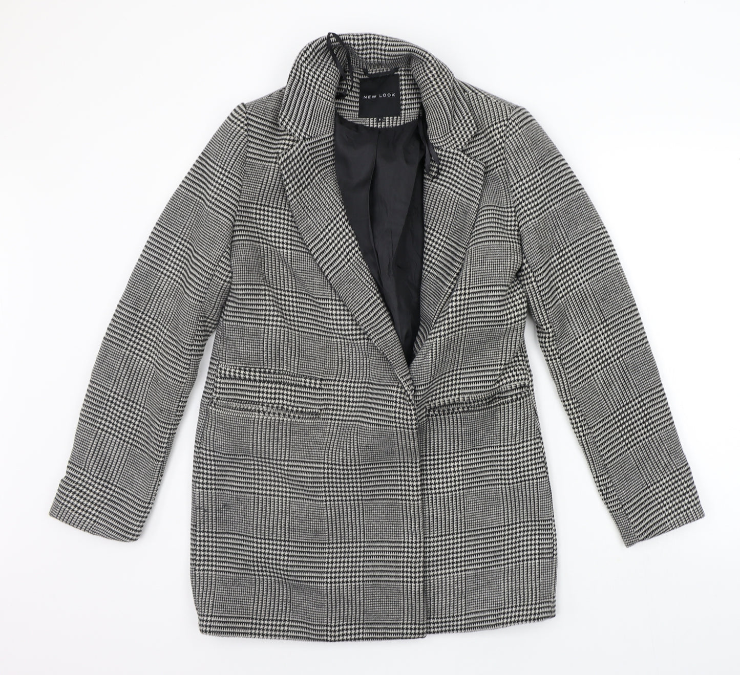 New Look Womens Black Check  Jacket Coat Size 8