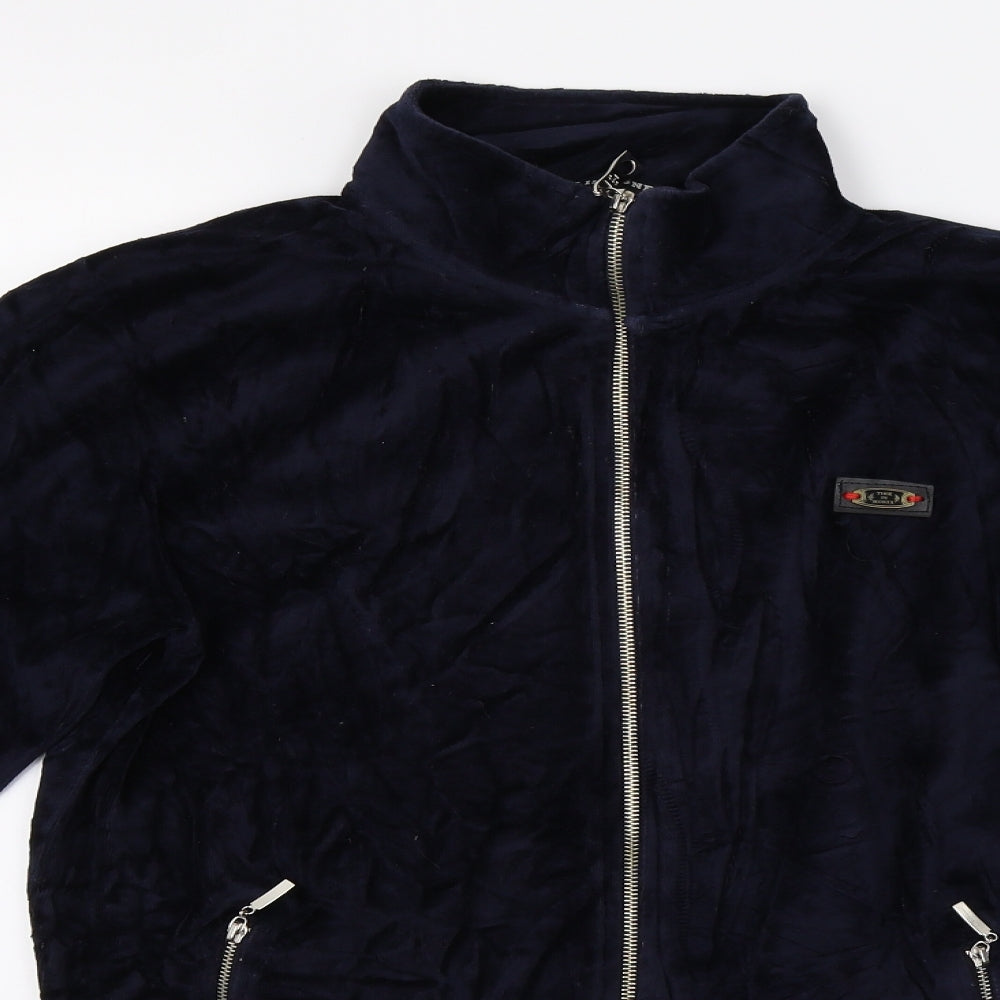 Time Is Money Womens Blue  Velvet Full Zip Sweatshirt Size L