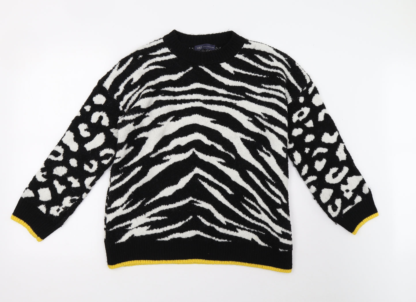 Marks and Spencer Womens White Animal Print Knit Pullover Sweatshirt Size M