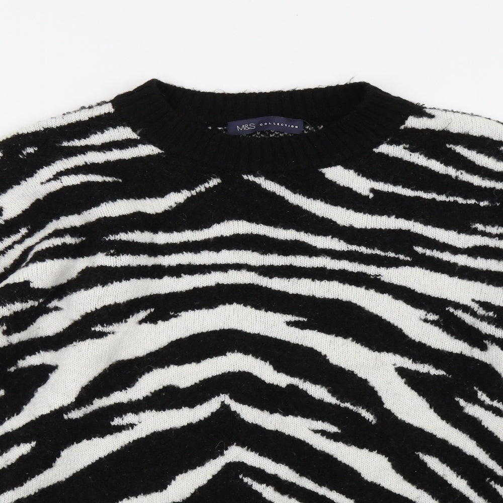 Marks and Spencer Womens White Animal Print Knit Pullover Sweatshirt Size M