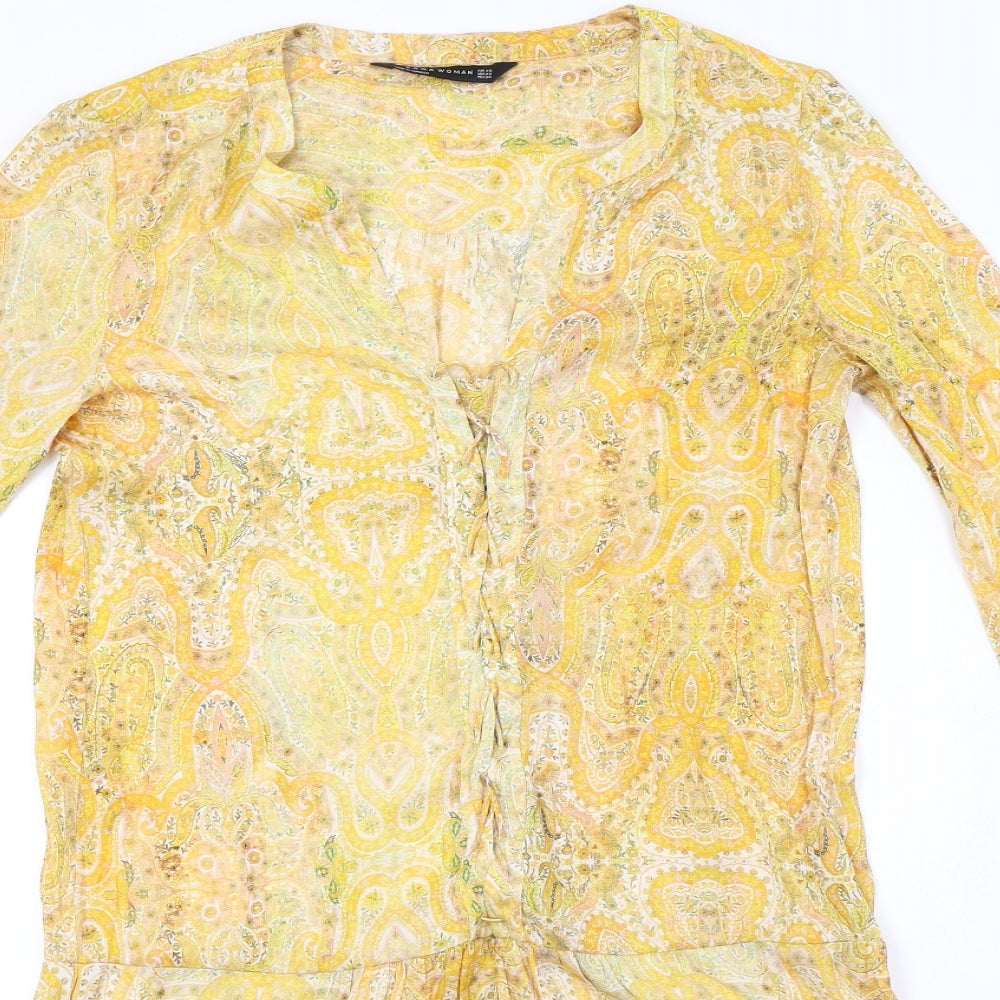 Zara Womens Yellow Geometric  A-Line  Size XS