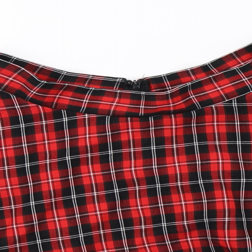 SheIn Womens Red Check  A-Line Skirt Size M