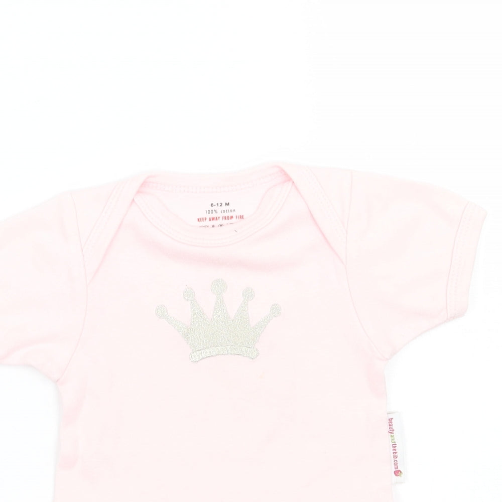 Beauty And The Bib Girls Pink   Babygrow One-Piece Size 6-9 Months