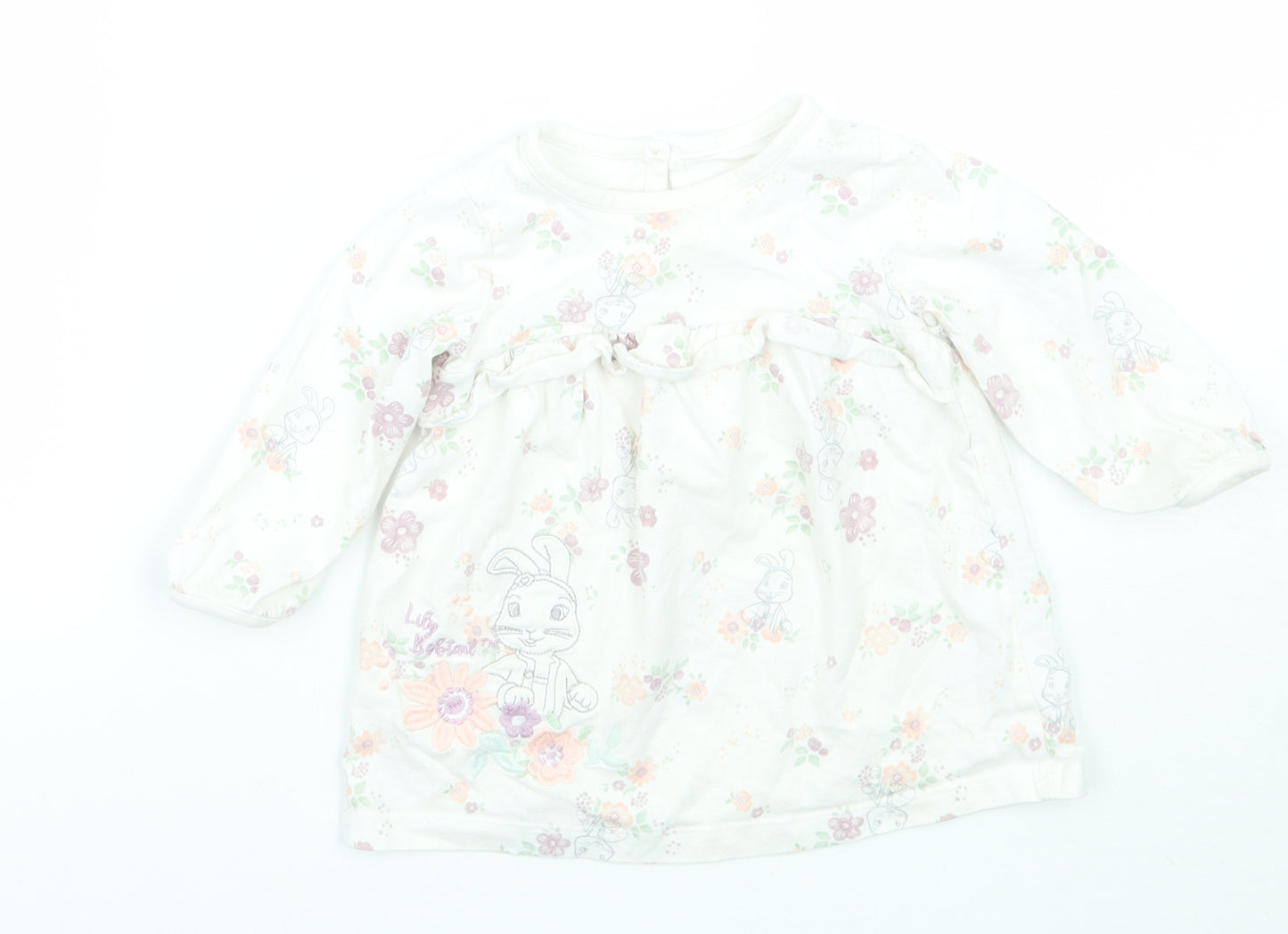 George Girls White Floral  Basic T-Shirt Size 6-9 Months