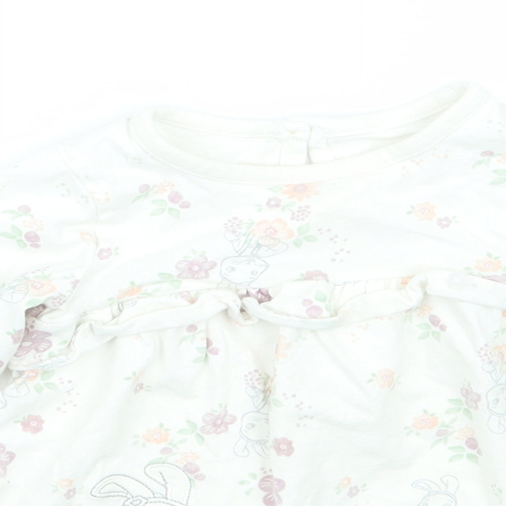 George Girls White Floral  Basic T-Shirt Size 6-9 Months