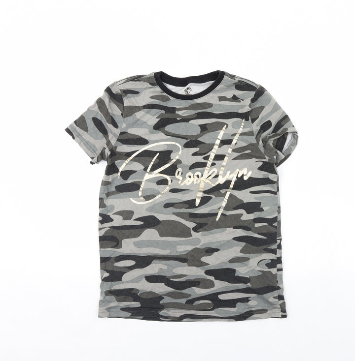 F&F Boys Grey Camouflage  Basic T-Shirt Size 11 Years  - Brooklyn
